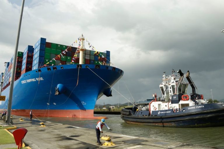 container ship in lock