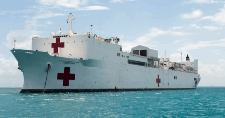 USNS Comfort Navy hospital ship docked in Panama during Continuing Promise 2025 humanitarian mission — USNS Comfort Panama