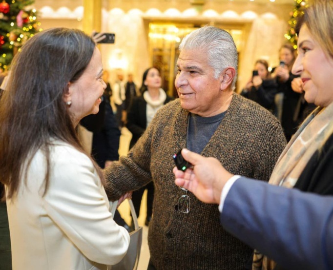 Venezuelan leader Maria Corina Machado thanks officials from Panama for their continued Panama Venezuela support during a diplomatic meeting.