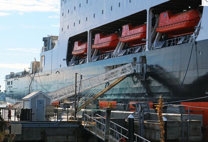 Massachusetts Maritime Academy cadets on deck during the MMA Panama Canal transit.