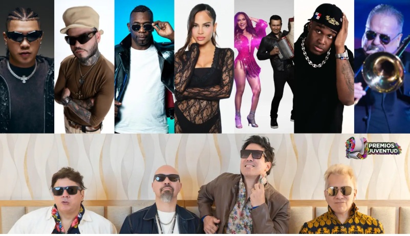 Performance of the opening Panama music tribute at Premios Juventud Panama 2025 in Panama City.