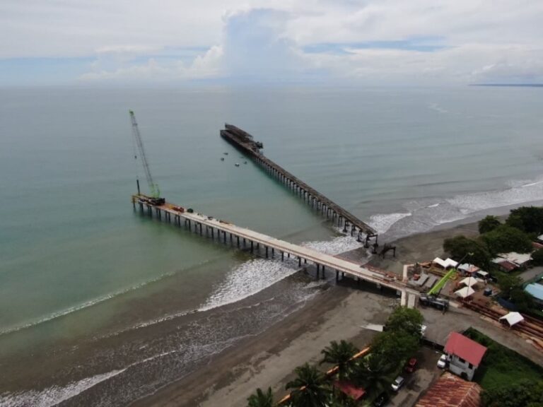 Aerial view of the Pacific coast showing potential for Puerto Armuelles investment and maritime logistics hub development.